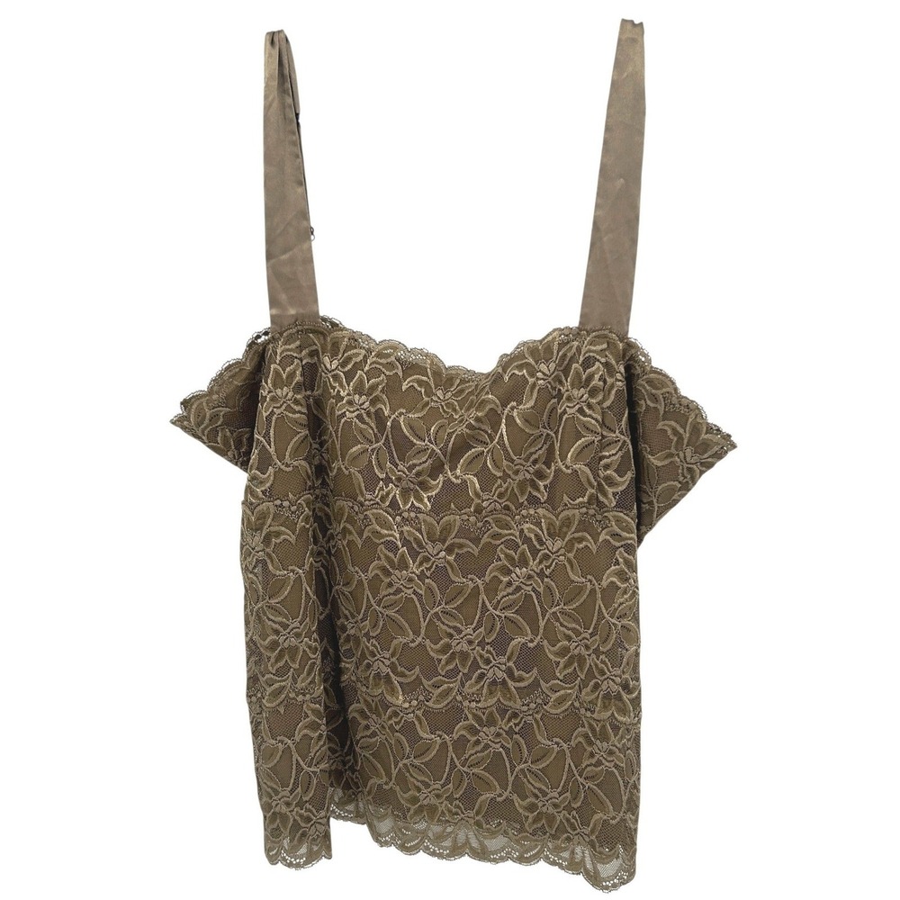 Lace Bustier‎ Cami Tank Adjustable Straps Sheer Lined XL Taupe Romantic Boho